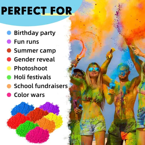 Vista 5 de ARELUX Holi Color Run Powder - Paquete de 12 unidades de 2.8 onzas cada uno de colores surtidos naturales Rangoli en polvo a granel, pintura de tiza