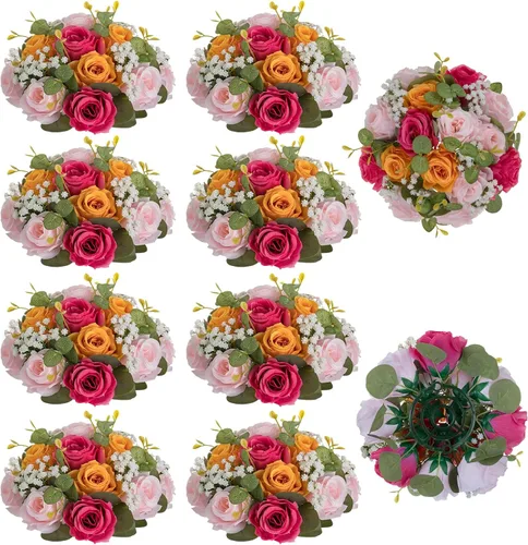 Vista 16 de BLOSMON Bolas de Flores Falsas Centros de Mesa de Boda 2 Piezas Rosa Carmesí Respiración de Bebé Flores Artificiales Piezas Centrales Decoración