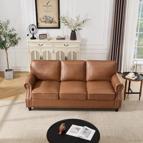 Vista 16 de WILLOVE Sofás de Cuero Sintético de 79'' para Sala de Estar, Sofás Modernos de Mediados de Siglo con Brazos Curvos y Ribete de Tachuelas
