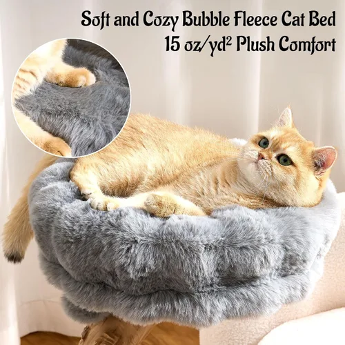 Vista 3 de Árbol para gatos de madera natural para gatos adultos de interior, torre de gatos moderna de 33 pulgadas con cama de felpa súper suave y percha