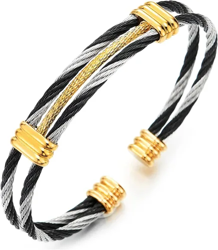Vista 7 de Pulsera de acero inoxidable COOLSTEELANDBEYOND con cable trenzado ajustable para hombre y mujer