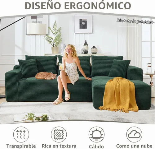 Vista 3 de Sofá modular de 108.3 pulgadas para sala de estar, sofá moderno sin hueso, sofá tapizado de espuma de nube con diván, sofá en forma de L