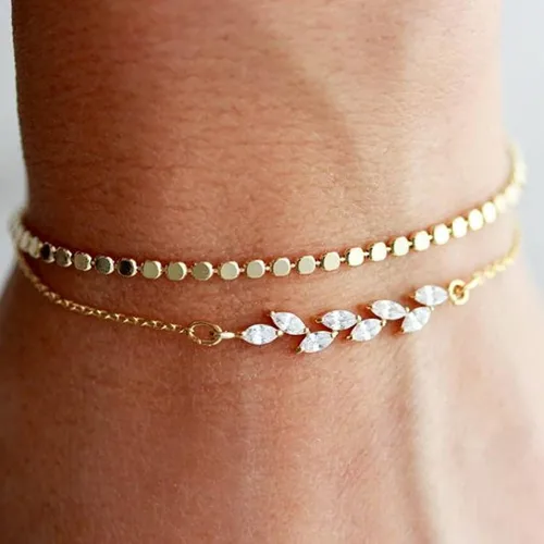 Vista 2 de MIDEEO - Pulseras chapadas en oro para mujer, juego de delgadas pulseras de cadena para combinar, de espiga, trenzada, de circonita cúbica