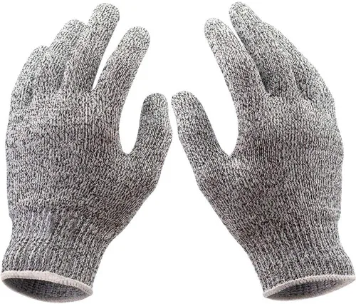 Vista 7 de CK6PC E4DGCK6PC - Juego de cuchillos de 5 piezas con tabla de cortar y acero para afilar con afilador manual Deco Essentials de 3 ranuras y guantes