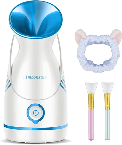 Vista 10 de Amconsure Vaporizador facial – vaporizador facial nano iónico, vaporizador de niebla cálida para sauna en el hogar, spa, humidificador para vapor