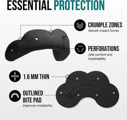 Vista 3 de SISU Go - Protector bucal, color negro carbón, protección dental frontal de perfil bajo para fútbol, baloncesto, waterpolo, monopatín, BMX, deportes