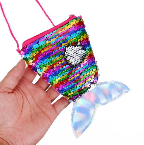 Vista 6 de 15 monederos de lentejuelas con cola de sirena pequeños monederos cruzados para niños y niñas regalos de cumpleaños de sirena recuerdos de fiesta