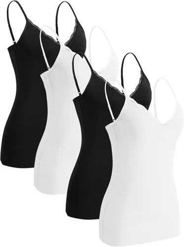 Vista 10 de Rosyline - Camiseta de tirantes con cuello en V para mujer, camisola de encaje ajustable, camiseta interior de tirantes de espagueti, tops