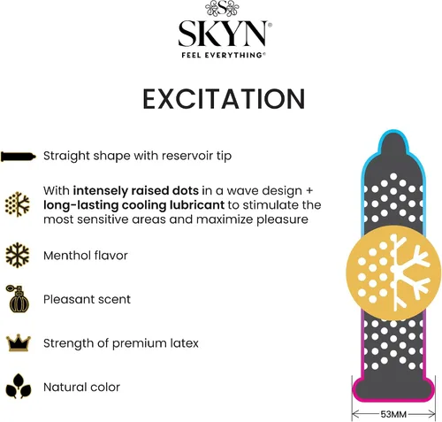 Vista 3 de SKYN Excitation - Condones lubricados de 12 unidades y preservativos SKYN Elite grandes sin látex de 12