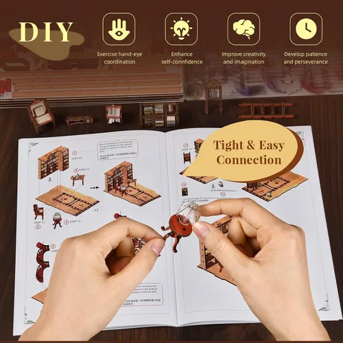 Vista 8 de CCCDF - Kit de rincón de libros, casa de muñecas en miniatura para biblioteca, kit de libro para adultos y adolescentes, decoración de estantería