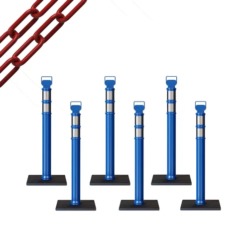 Vista 15 de CCW 6-Pack 45" Delineador Post Kit Kit de 3.0 in collares reflectantes, base de goma de 10 lb (6 postes blancos con cadena negra de 50 pies)