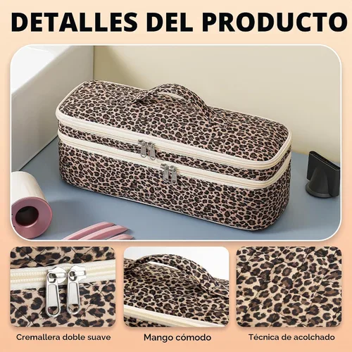 Vista 5 de Bolsa de viaje de herramientas para el cabello de doble capa para Leopardo marrón
