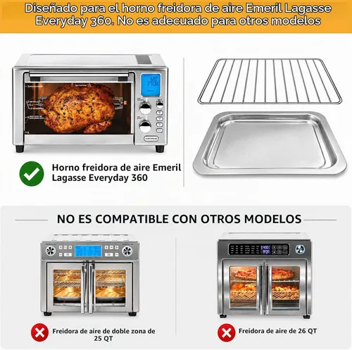 Vista 4 de Piezas de repuesto para freidora de aire Emeril Lagasse Everyday 360, accesorios de freidora de aire de acero inoxidable antiadherente de grado