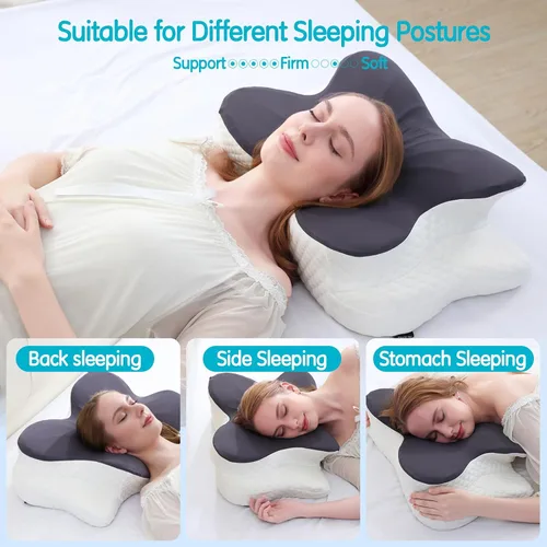 Vista 3 de Almohada cervical para aliviar el dolor de cuello, almohadas de espuma viscoelástica de contorno, almohada ortopédica ajustable con funda