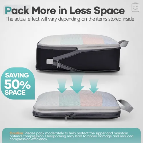 Vista 6 de Veken Juego de 11 cubos de compresión para artículos esenciales de viaje, bolsas organizadoras compresibles expandibles grandes para ropa, bolsas