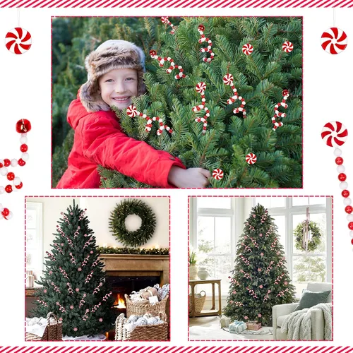 Vista 5 de Juego de 20 piezas de palillos de árbol de Navidad, adornos rojos y blancos, decoración de campanas de caramelo