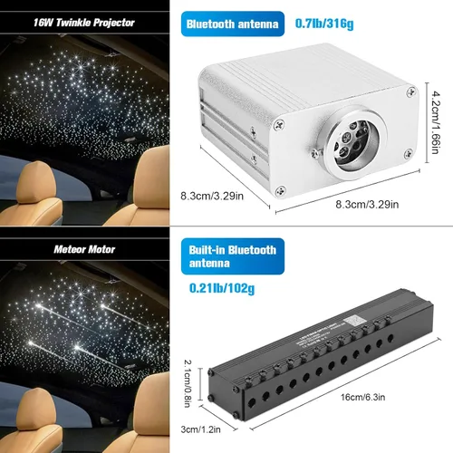 Vista 3 de CHINLY Starlight - Kit de luces de estrella para techo de automóvil, 500 luces de fibra óptica (0.03 pulgadas + 0.04 pulgadas + 0.06 pulgadas) 13.1