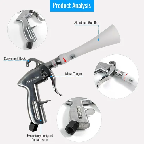 Vista 4 de Pistola de limpieza de automóviles de aluminio con boquilla cónica, soplador de aire para detalles de automóviles, pistola sopladora de aire