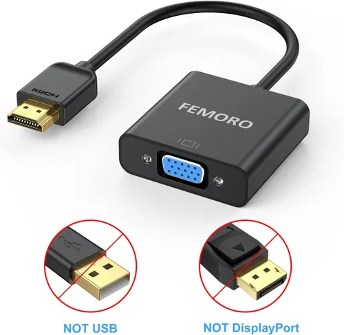 Vista 6 de FEMORO Adaptador HDMI a VGA, paquete de 10 unidades, adaptadores de convertidor de cable HDMI VGA macho a hembra para monitor, PC, portátil