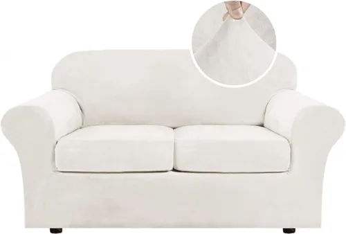 Vista 130 de H.VERSAILTEX - Funda elástica para sofá de 2 piezas, funda protectora de terciopelo, suave, con parte inferior elástica, con un ancho de hasta 49