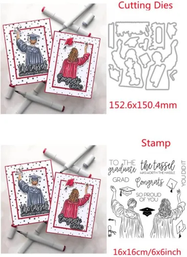 Vista 3 de Estudiantes de posgrado Vista trasera Troqueles y sellos para hacer tarjetas So Pround of You, To the Graduate, You Did It,Words Alpahbets - Sello