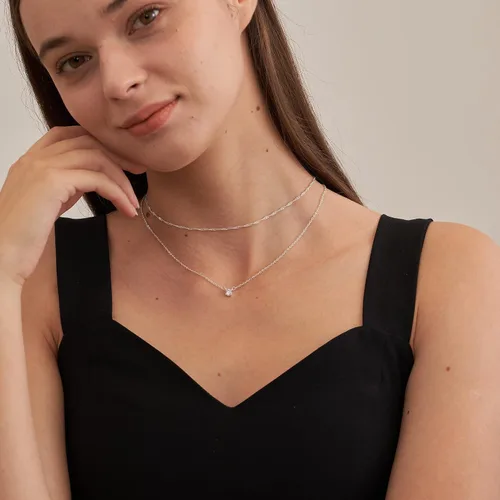 Vista 3 de Tewiky Collares de diamantes para mujer, delicado collar de oro chapado en oro de 14 quilates, collar largo de lariat, collar de oro simple
