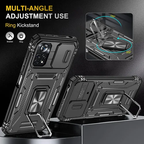 Vista 4 de Funda resistente para Xiaomi Poco X4 Pro 5G con funda protectora de cámara para Poco X4 Pro 5G, a prueba de golpes, con soporte de anillo magnético