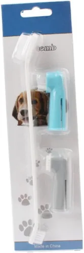 Vista 2 de YARNOW Safe Materials Pet Cepillo de dientes Set Doble Cabeza Cepillo Pluma para Perros y Gatos