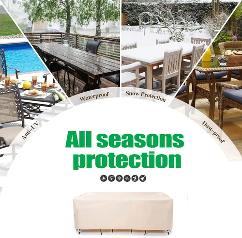 Vista 8 de F&J Outdoors Fundas para muebles de patio, impermeables, resistentes a los rayos UV, para juego de mesa y sillas, beige, 62"x42