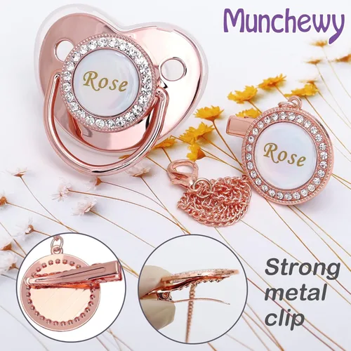 Vista 6 de Chupete personalizado con nombre, juego de chupete personalizado con caja de regalo, chupete de lujo con cristales brillantes, regalo ideal