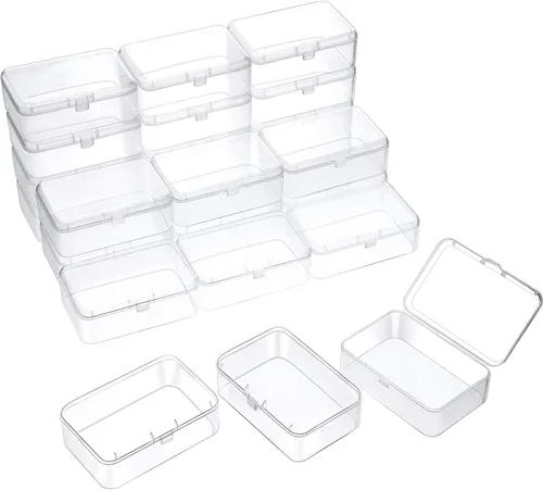 Vista 12 de 24 paquetes de recipientes pequeños de plástico transparente para almacenamiento de cuentas con tapa con bisagras para almacenamiento de objetos