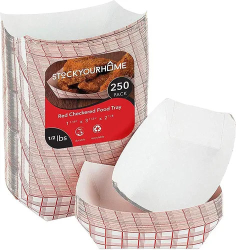 Vista 12 de Botes pequeños de papel para alimentos (paquete de 100) bandejas desechables de 1 libra a cuadros rojos y blancos, botes de comida ecológicos, botes