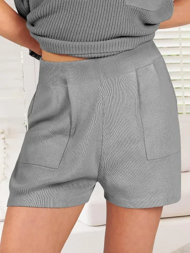 Vista 6 de ANRABESS Conjunto de dos piezas para mujer, suéter corto, suéter y pantalones cortos, conjunto de ropa de descanso