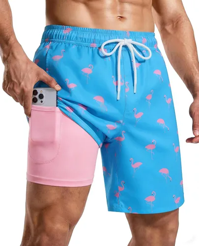 Vista 11 de Bañador para hombre con forro de compresión de 7 pulgadas B-rayas azul-blancas