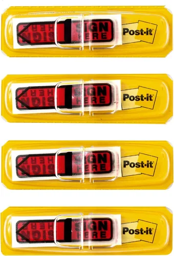 Vista 4 de Post-it Banderas de mensaje, Sign Here, 20/dispensador, 4 dispensadores/paquete, 0.47 pulgadas de ancho, rojo (684-RDSH)