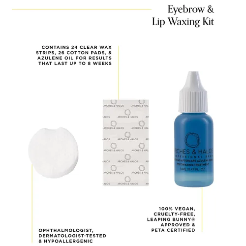 Vista 2 de Arches and Halos - Kit de depilación de cejas y labios, cuidado de cejas, kit de depilación facial con tiras, almohadillas de algodón y aceite