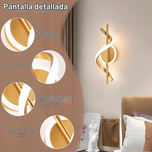 Vista 2 de EIDISUNY Apliques LED de pared para interiores, luces LED de montaje en pared de 12 W, lámpara de pared moderna en espiral, lámpara de pared de 3000