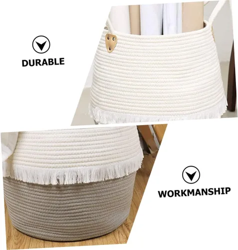 Vista 2 de COLLBATH 1 cesta tejida para cuarto de bebé, dormitorio, papelera variada, portátil, de algodón, práctica con cubos para el hogar, ropa