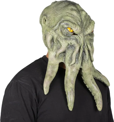 Vista 7 de Cthulhu - Máscara de disfraz de monstruo pulpo verde para Halloween