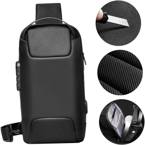 Vista 2 de VALICLUD Mochila de viaje impermeable bolsa de pecho bolsa inclinada tela Oxford bolsa de mensajero deportivo hombre hombres bolsas de hombro, Negro