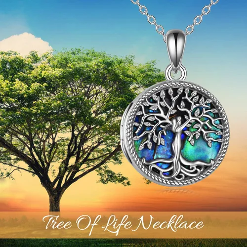 Vista 5 de ONEFINITY Tree of Life Locket Necklace Sterling Silver Abalone Shell Tree of Life Locket Necklace That Holds Pictures Tree of Life Jewelry for Women