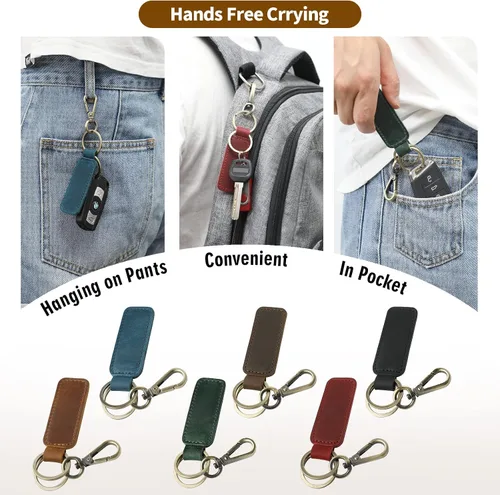 Vista 6 de Jack&Chris JC306 - Llavero de cuero genuino para coche, llavero universal, soporte de llavero de cuero para hombres y mujeres, JC306