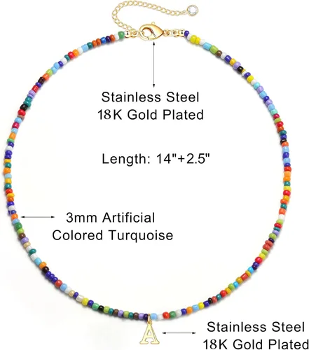 Vista 5 de Yoosteel Regalos de San Valentín para niños, adolescentes y niñas, collares con iniciales de cuentas coloridas para mujeres y niños, joyería