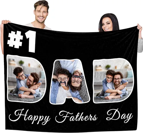 Vista 16 de Manta personalizada para el día del padre con foto, regalos personalizados para papá, papá, abuelo, papá, cumpleaños, Navidad