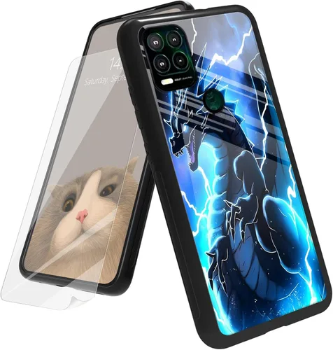 Vista 115 de Funda para Motorola Moto G Play 4G 2024 con protector de pantalla, parte trasera de vidrio templado + funda de silicona suave TPU absorción