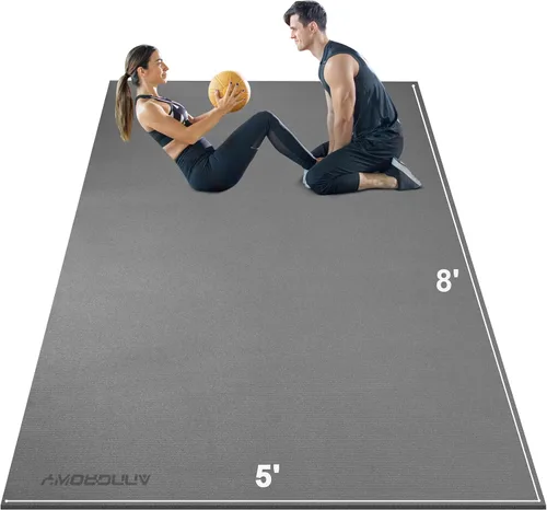 Vista 11 de Tapete de ejercicio grande de 8 x 5 pies 12 x 6 pies para gimnasio en casa, tapete de ejercicio resistente para suelo de gimnasio, esterilla