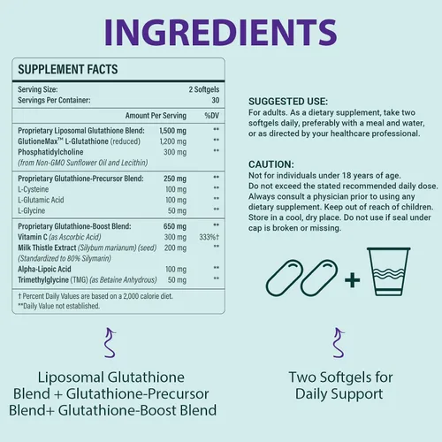 Vista 2 de Misstay Cápsulas blandas de glutatión liposomal complejo de 2400 mg de 1500 mg, absorción más alta, suplemento de glutatión reducido