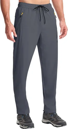 Vista 2 de Pantalones de senderismo ligeros para hombre, de secado rápido, pantalones deportivos de pesca, correr, entrenamiento, 3 bolsillos con cremallera