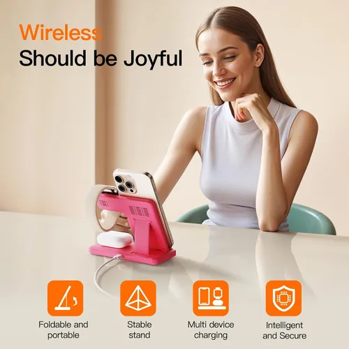 Vista 5 de Cargador inalámbrico 3 en 1 para iphoneAir17 16 15 14 13 12 11 XR 8, estación de carga Apple para Apple Watch 10/9/Ultra/8/7/SE/6/5/4 y AirPods