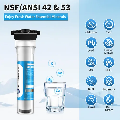 Vista 5 de WINGSOL Filtro de agua Jumbo para debajo del fregadero, reduce metales pesados, cloro, alcalinización, de larga duración, 5 en 1, funciona